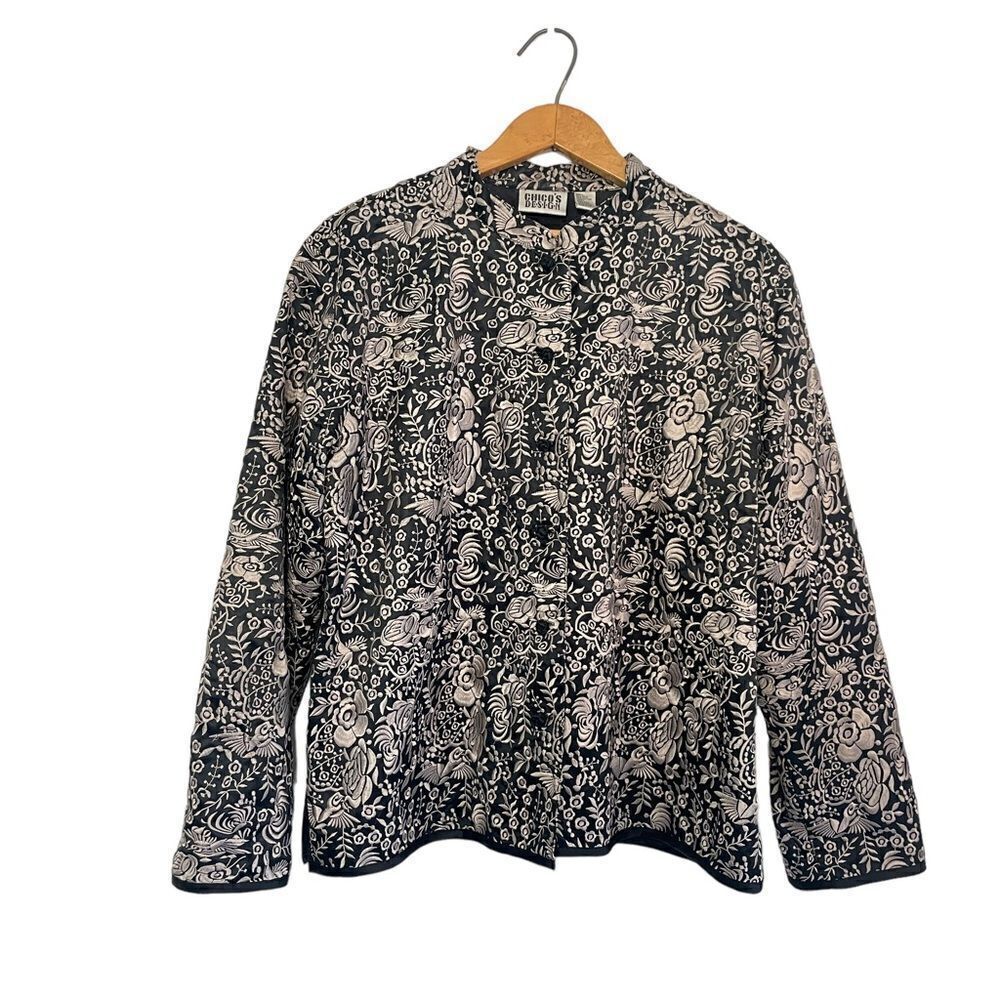 VTG Chicos Design Jacket Asian Inspired Black Silk Blend Sz. 3 14